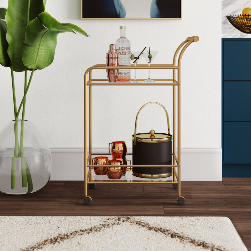 Mercury Row® Wickliffe Glass and Metal Bar Cart & Reviews Wayfair